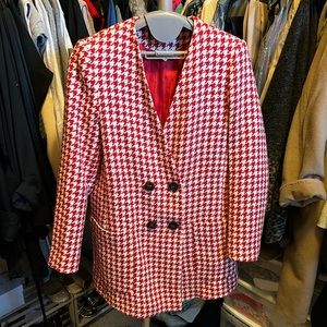 ZARA DOUBLE BREASTED Red HOUNDSTOOTH TEXTURED BLAZER - New without tag M